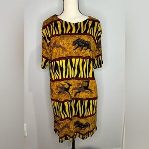 Vintage Fuego Animal Print Tunic Dress Robe Size L African Tribal Style.